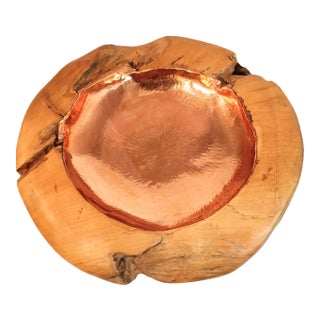 Late 20th Century Vintage Copper Wood Bowl For Sale