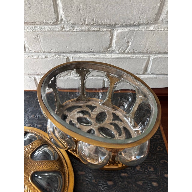 Queen Anne Mid 20th Century Solid Brass & Hand Blown Bubble Glass Lidded Dome Apothecary Jar For Sale - Image 3 of 8