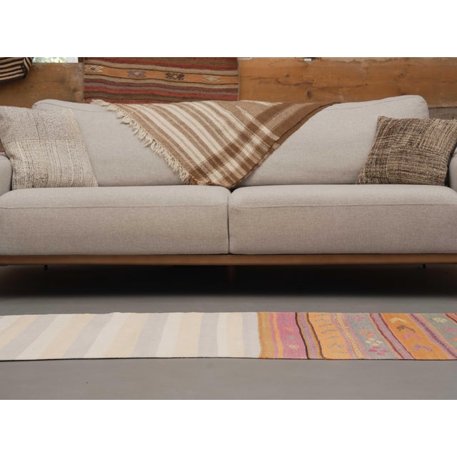 1970s Vintage Handmade Wool Cotton White Orange Area Rug For Sale - Image 10 of 11