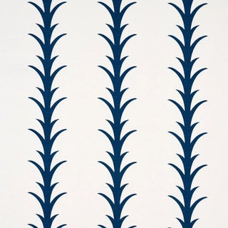 Schumacher X Celerie Kemble Acanthus Stripe Fabric in Navy For Sale
