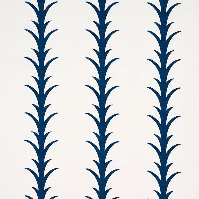 Schumacher X Celerie Kemble Acanthus Stripe Fabric in Navy For Sale