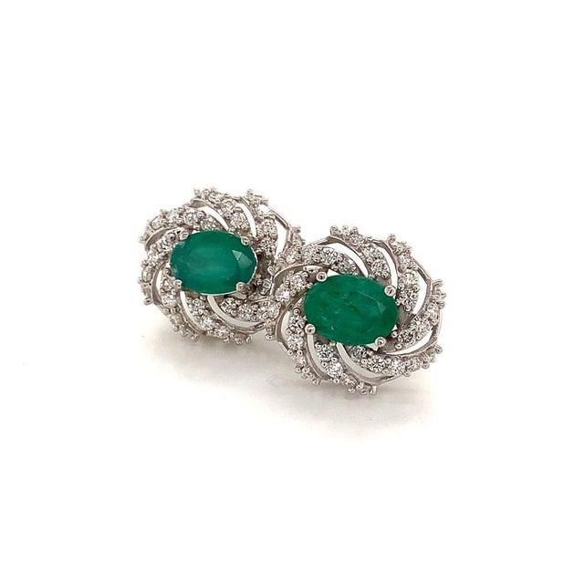 2010s Diamond Emerald Earrings 14 Karat White Gold 4.05 TCW Certified For Sale - Image 5 of 11
