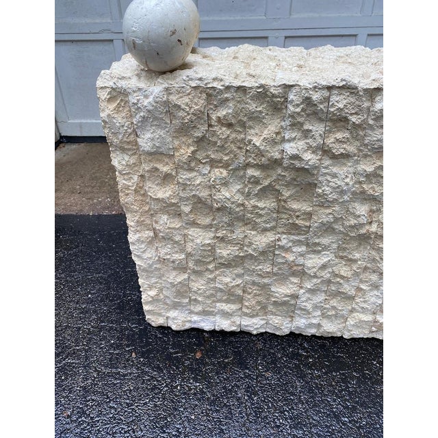 Postmodern Freeform Tessellated Stone Base Glass Top Console Table ...