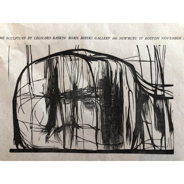 Leonard Baskin, Leonard Baskin Woodblock Broadside Print Woodcut Vintage Poster in Red and Black, 1962 For Sale