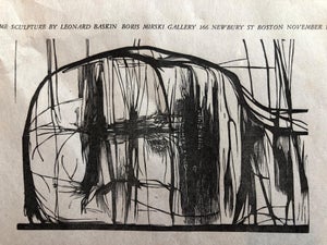 Leonard Baskin, Leonard Baskin Woodblock Broadside Print Woodcut Vintage Poster in Red and Black, 1962