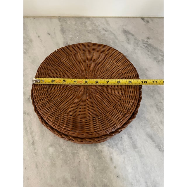 American Vintage Round Wicker Button Basket With Wood Beaded Lid For Sale - Image 3 of 9