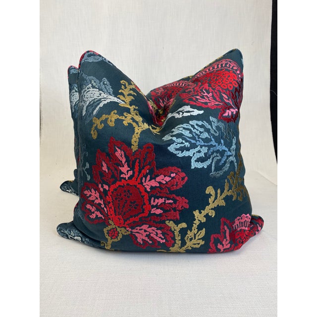 Nina Campbell “Coromandel” in Blue/Red/Neutral 22” PillowsA Pair
