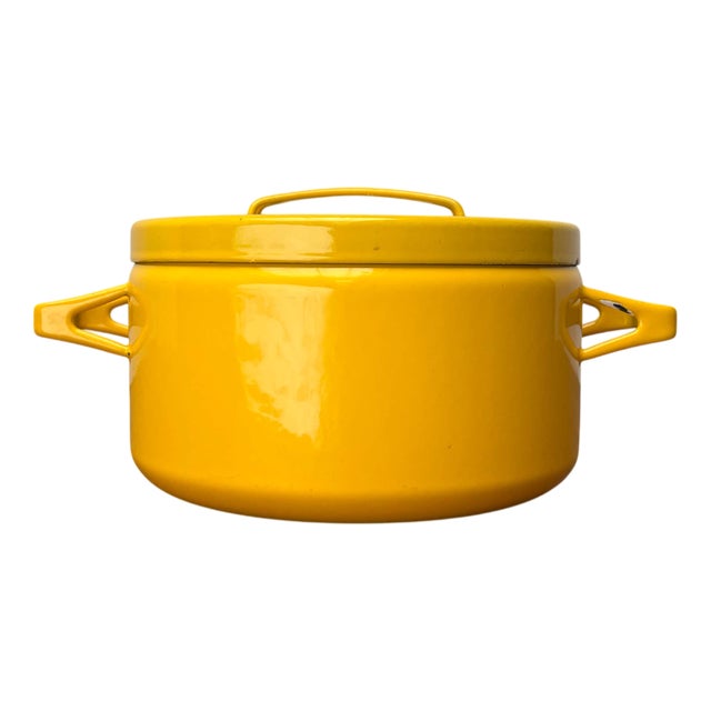 Mid-Century Modern Yellow Minimalist Enamel Pot by Seppo Mallat for Finel, Finland, 1960s For Sale