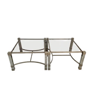 Pair of Metal Deco Tables With Smoked Glass Tops, 1960's, French For Sale