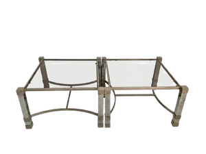 Pair of Metal Deco Tables With Smoked Glass Tops, 1960's, French