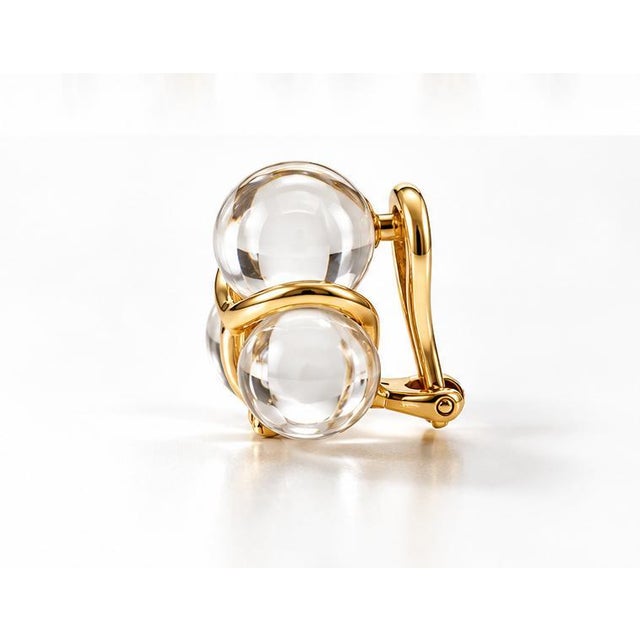 Late 20th Century Late 20th Century Pair Baccarat 18k Yellow Gold Clear Crystal Glass Earrings For Sale - Image 5 of 5