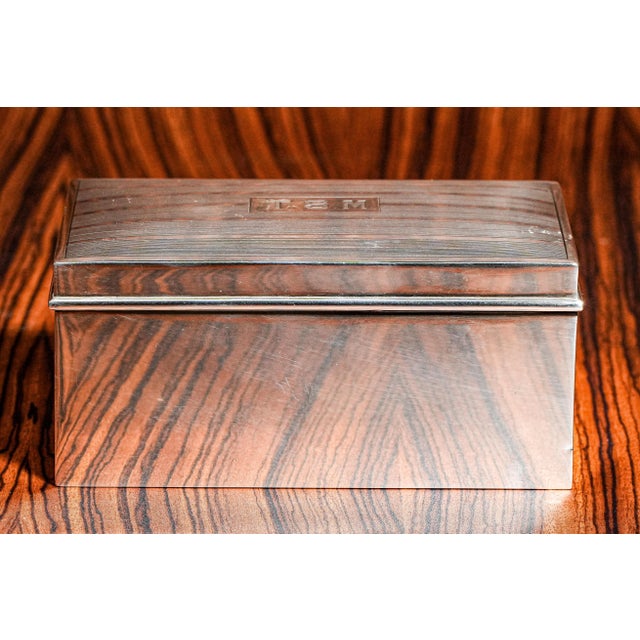 Gleaming Art Deco Engine Turned Striped Antique Sterling Silver Jewelry Trinket Desk Box For Sale - Image 12 of 15