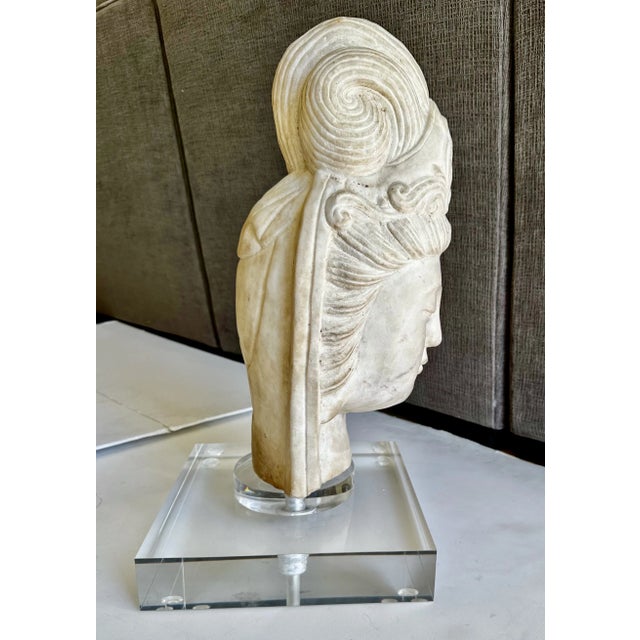 Stone Asian Marble Quan Yin Buddha Bust or Head For Sale - Image 7 of 12