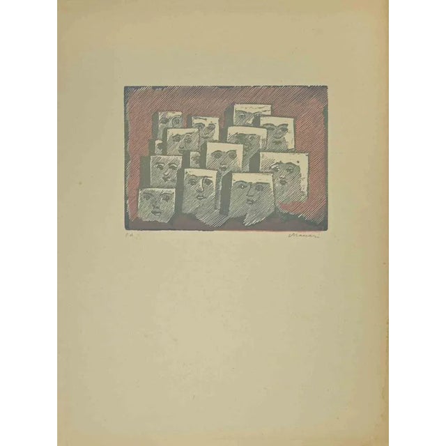 Portraits is a Linocut realized by Mino Maccari in the Mid-20th Century. Hand-signed in the lower right part. Artist's...