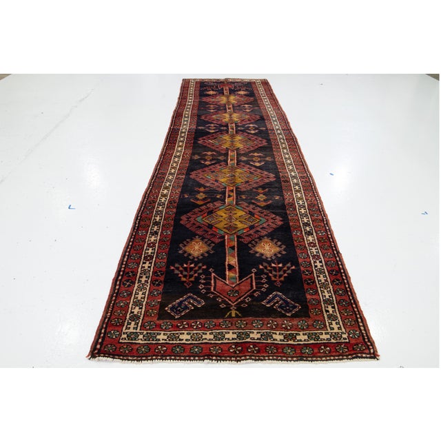 1950s Handmade Vintage Tribal Designed Wool Rug in Dark Blue Color For Sale - Image 5 of 10