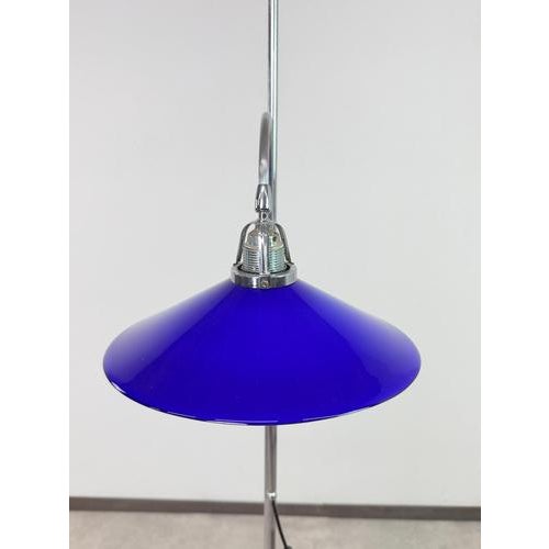 Vintage Adjustable Chrome Floor Lamp with Cobalt Blue Glass Shade, 1950s For Sale - Image 6 of 12