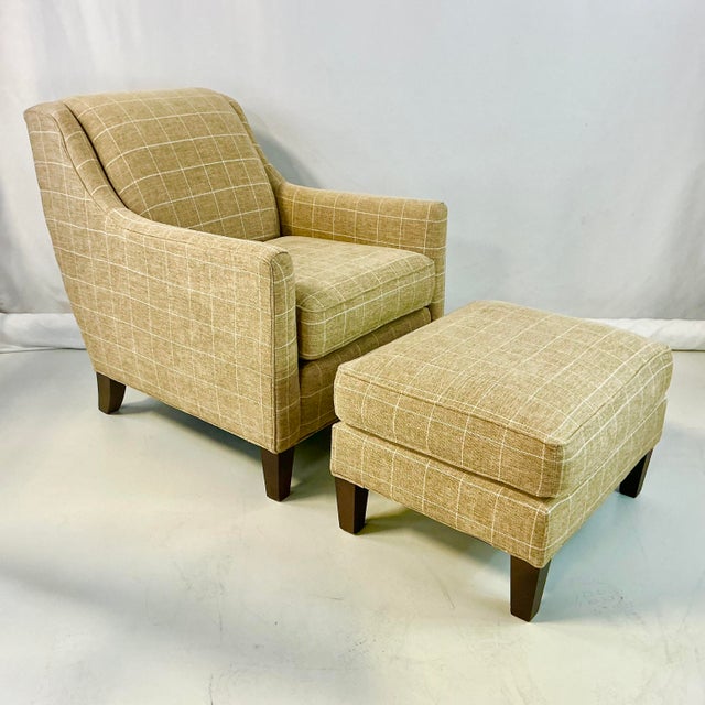 2000 - 2009 Early 21st C Vintage Contemporary Americana Smith Brothers Custom Upholstered Side Chair & Ottoman For Sale - Image 5 of 14