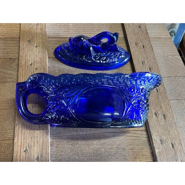 Vintage Cobalt Blue Glass Koi Fish Gravy Boat For Sale - Image 11 of 12