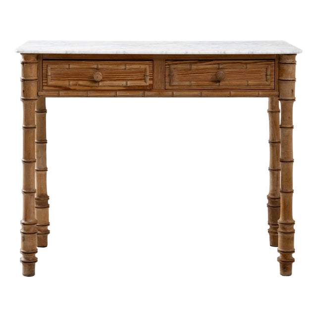 1900s French Faux Bamboo Table With Marble Top For Sale