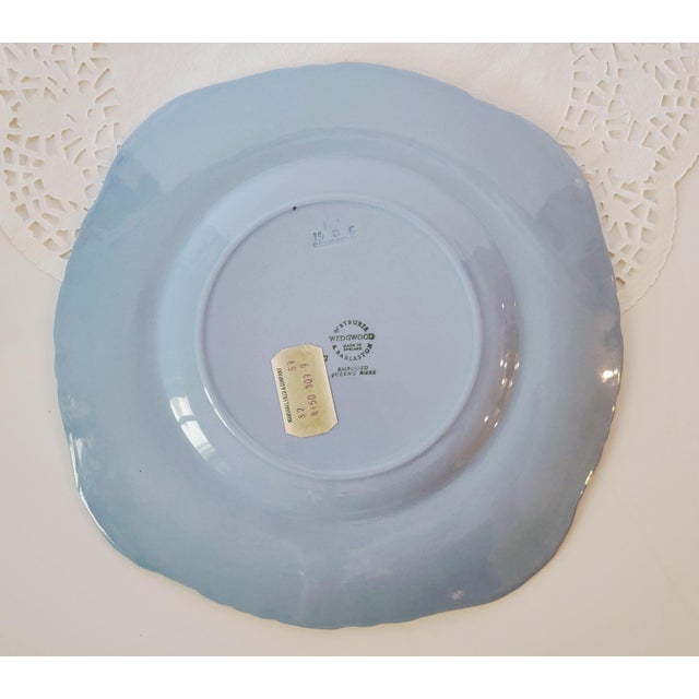 Mid-Century Modern 1950s Wedgwood Etruria Cream on Blue Embossed Queensware 8.75" Square Salad Plate Barlaston, Lavendar on Cream Shell Ribbed Edge Pattern, Rare For Sale - Image 3 of 5