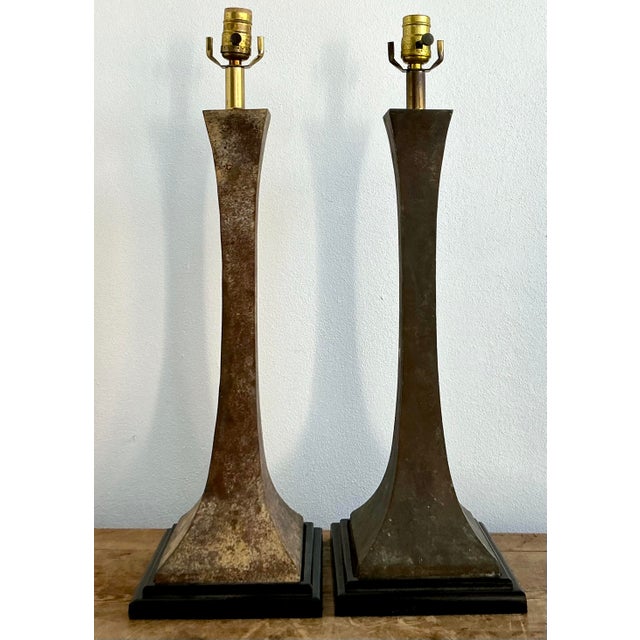 Vintage Boho Stewart Ross James Verdigris Bronze Lamps - A Pair For Sale In West Palm - Image 6 of 12