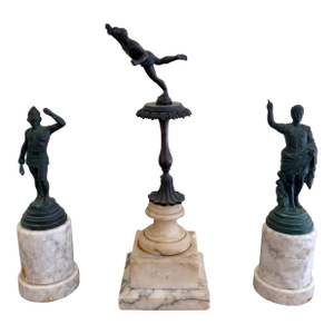Collection of Grand Tour Style Neoclassical Metal Figures on Marble Bases