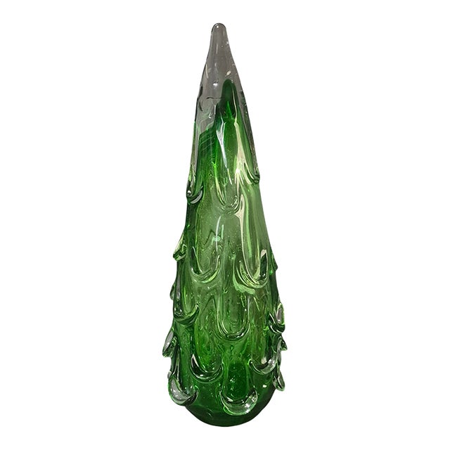 Hand Blown Italy Art Glass Green Christmas Tree 16.5'' High For Sale