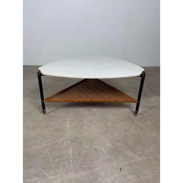 1960s Vintage Italian Coffee Table in Granite and Rattan, 1960s For Sale - Image 5 of 14