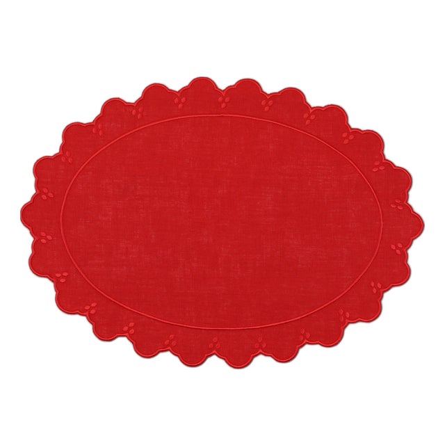 Eloise' Red Oval Linen Placemat For Sale