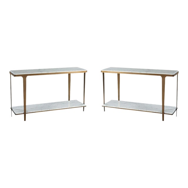 Pair of Art Deco Style White Marble Top Consoles For Sale