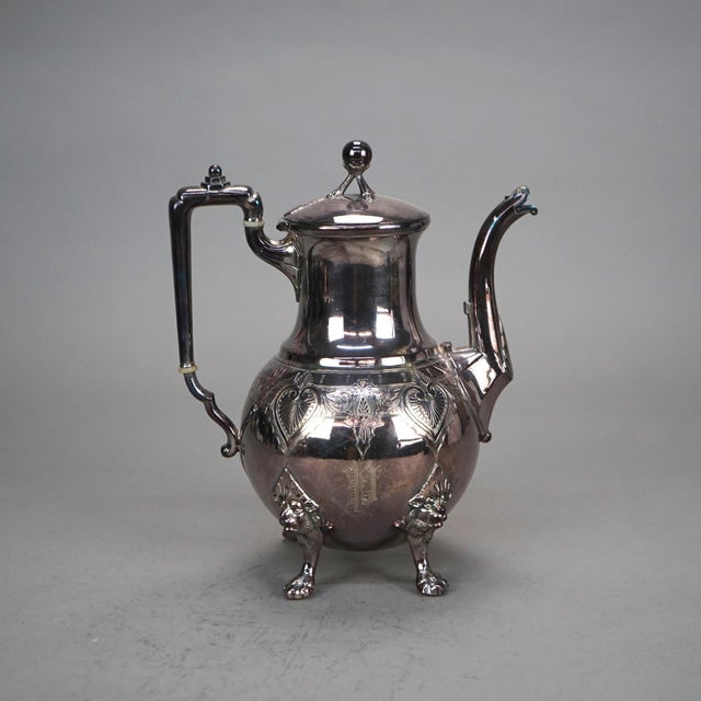 Four Piece Antique Figural Clawfoot Silver Plate Tea Set C1890 Measures - 8.75"H x 5.25"W x 7.5"D