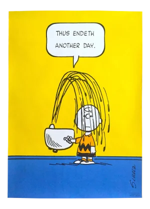 Vintage 1950 Peanuts Charlie Brown Charles Schulz Lithograph Print Collector's Poster " Thus Endeth Another Day "