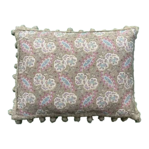 Neutral Paisley Hand Screened Designer Pillow With Down Feather Insert