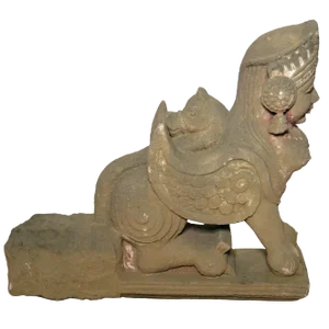 19th Century Hand-Carved Stone Sphinx With Tiara and Earrings Sculpture
