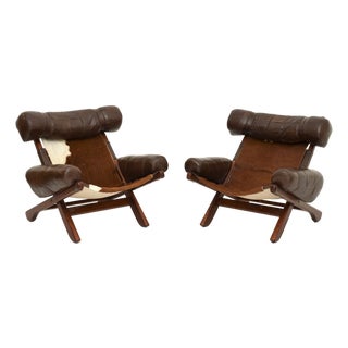 Swedish Cow Hide Armchairs from Arne Norell AB, 1960, Set of 2 For Sale