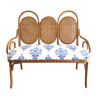 Thonet Style Bentwood Caned Bench Settee For Sale