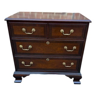 Vintage Chippendale Style Inlaid Dark Stained Cherry Chest of Drawers. For Sale