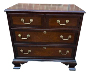 Vintage Chippendale Style Inlaid Dark Stained Cherry Chest of Drawers.
