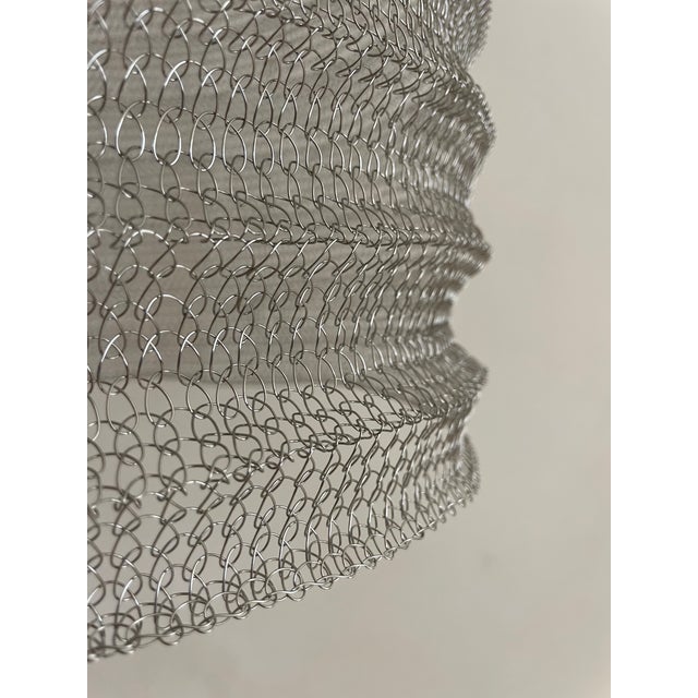 21st Century Handcrafted Knitted Lamp Wavy Bell in Silver Color, D35cm For Sale - Image 11 of 11