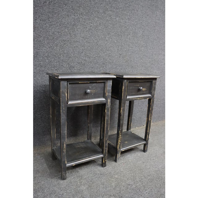 Pair of Country Style Black Painted Nightstands For Sale In Philadelphia - Image 6 of 12