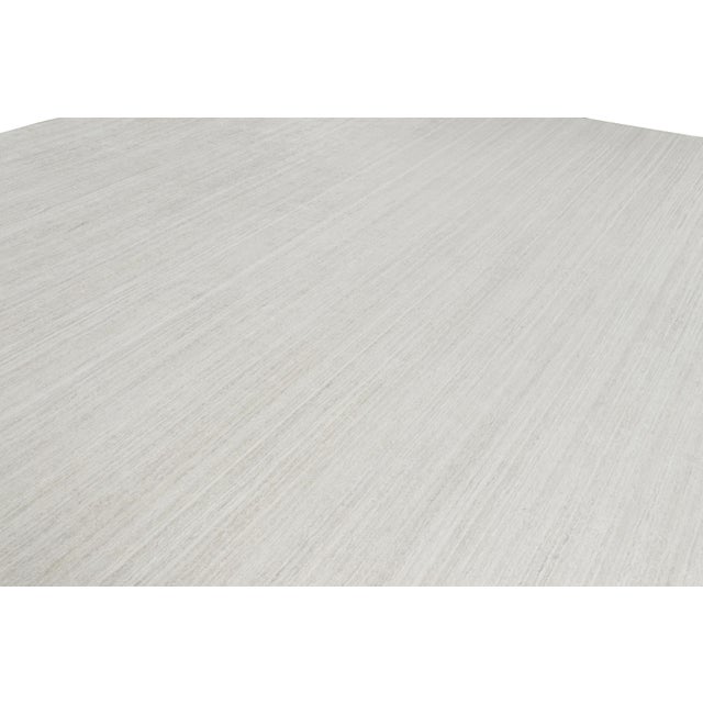 2010s Rug & Kilim’s Oversized Textural Square Rug in Solid White and Gray Striae For Sale - Image 5 of 7