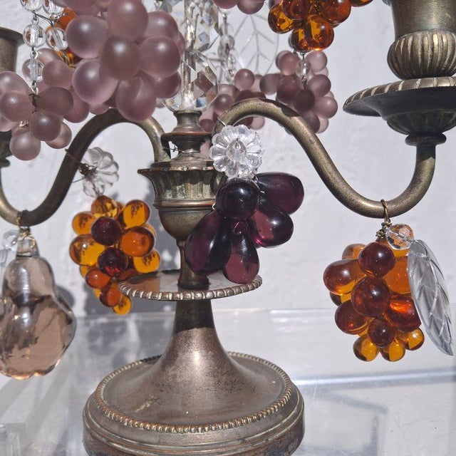 19th Century French Louis XV Bronze With Crystal Fruit Table Lamp/ Girandole/ Candelabra For Sale - Image 18 of 18