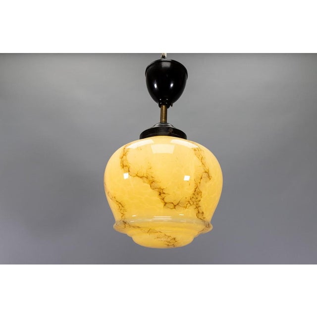 Art Deco Ivory and Brown Marbled Glass Pendant Light, Germany, 1930s For Sale - Image 15 of 18
