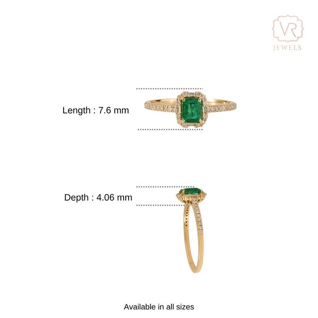 14k Yellow Gold Emerald Diamond Modern Proposal Ring in 14k Yellow Gold Size 6 For Sale - Image 12 of 18