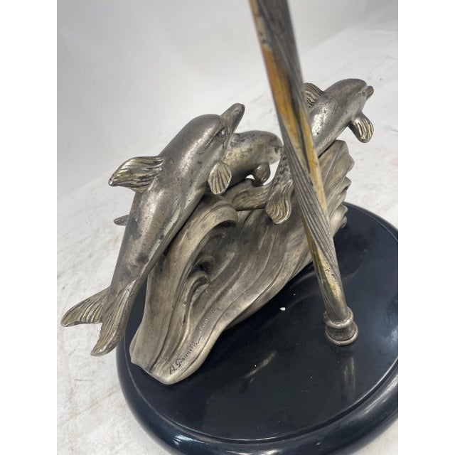 Silver-Plated Table Lamp with Dolphins, 1970s For Sale - Image 6 of 12