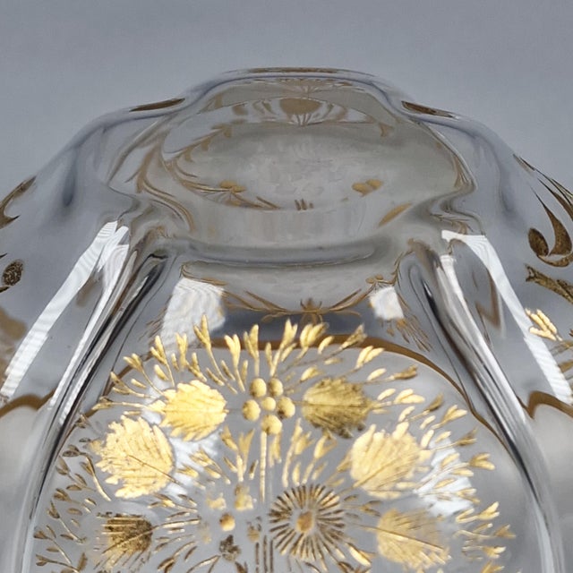 Antique Quatrefoil Gilded Glass Bowl Austrian Bohemian Cut Enamel Watteau Style For Sale - Image 12 of 17