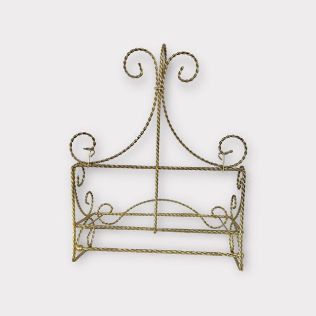 Vintage Italian Hollywood Regency Gilt Rope Wall Shelf With Glass Shelf & Towel Bar For Sale - Image 9 of 9