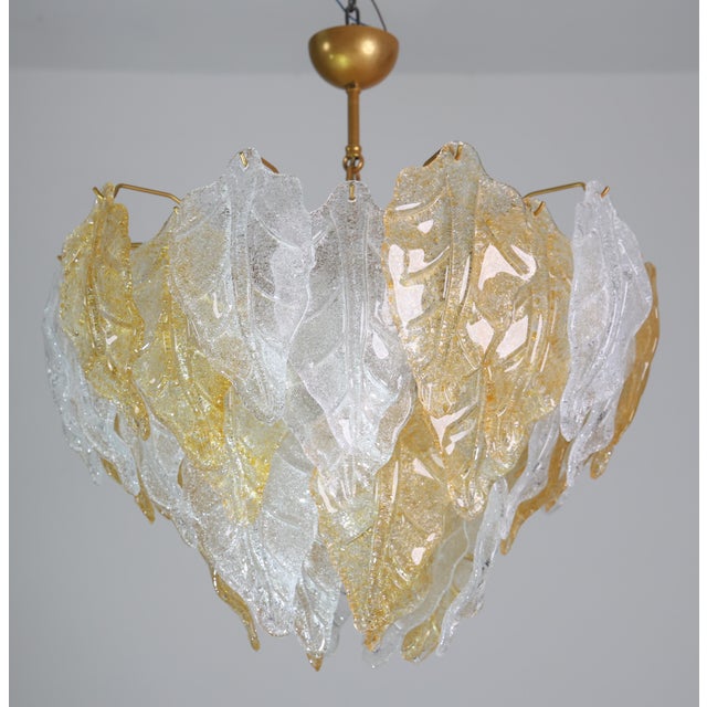 1970s Art Deco Amazing Large Size Murano Glass Clear and Orange Leaves Chandelier For Sale - Image 4 of 12