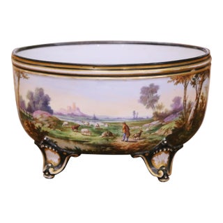 19th Century French "Porcelaine De Paris" Jardinière With Painted Pastoral Scene For Sale