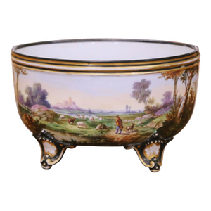 19th Century French "Porcelaine De Paris" Jardinière With Painted Pastoral Scene